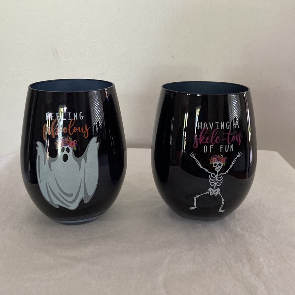 Set of Two Halloween Stemless Wine Set Glasses